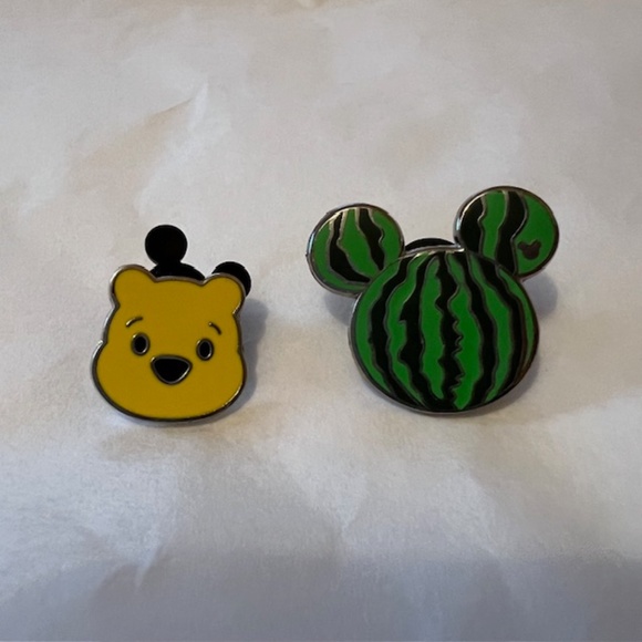2 Disney Pins - Mickey Mouse Watermelon Head & Winnie the Pooh head - Picture 1 of 7